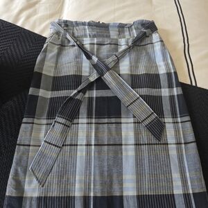 Ann Taylor Blue and White Midi Pencil Skirt with Tie Front